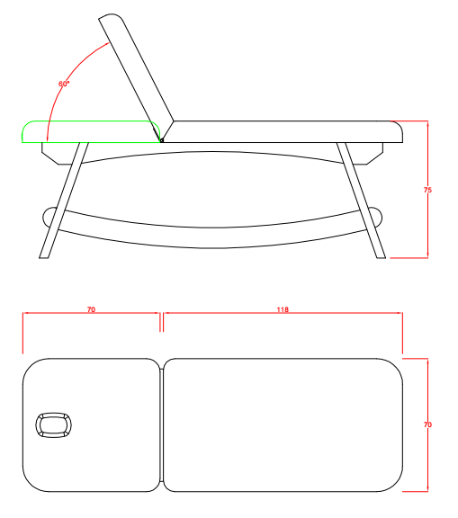 Dimensions de la table de massage fixe