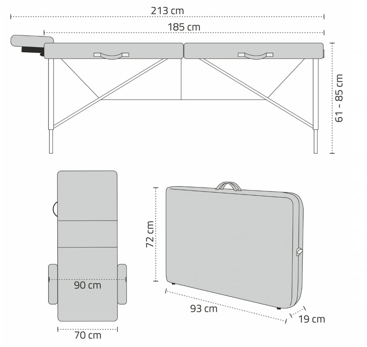 Dimensions de la table de massage avec dossier