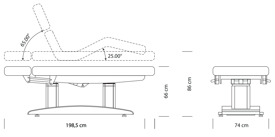 Dimensions Table massage électrique Wood Spa 